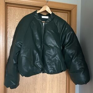 Faux Leather Puffer Jacket, Size L